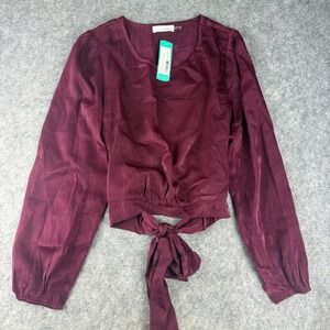 Heatherly Morgan Tie Back Cropped Blouse Burgundy Long Sleeve Top KT3902 M NWT